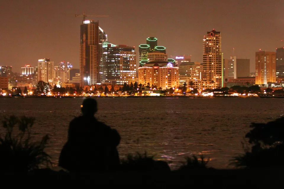 Nightime view of San Diego skyline